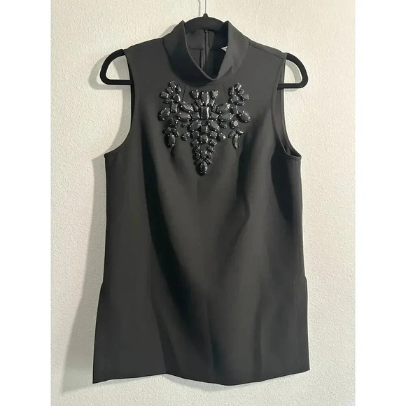 Trina Turk Bejeweled Rhinestone Mock Turtleneck Tunic Size 8 - Picture 1 of 15